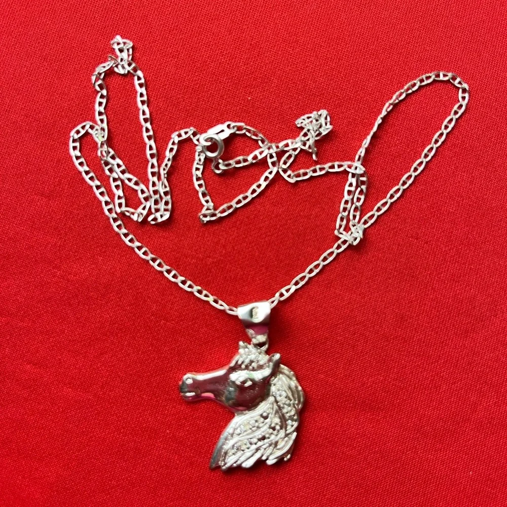 925 strling Silver‎ Horse Pendant Necklace for Kids